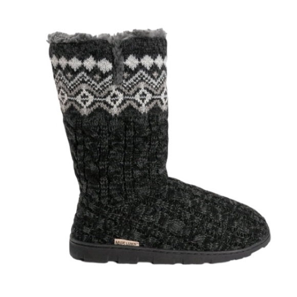 Muk Luks Mid Calf Knit Foldover Slipper Boots - Picture 9 of 14
